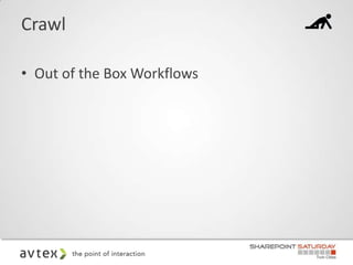 Crawl

• Out of the Box Workflows
 