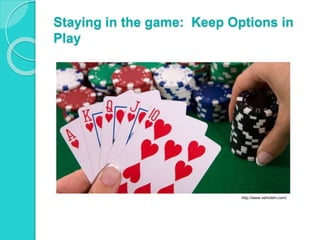 Staying in the game: Keep Options in
Play
http://www.vehiclehi.com/
 