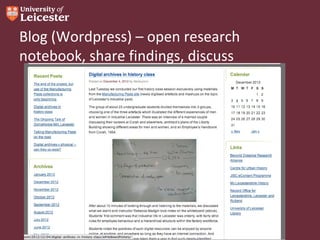 Blog (Wordpress) – open research
notebook, share findings, discuss

 