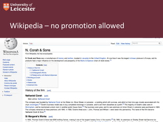 Wikipedia – no promotion allowed

 