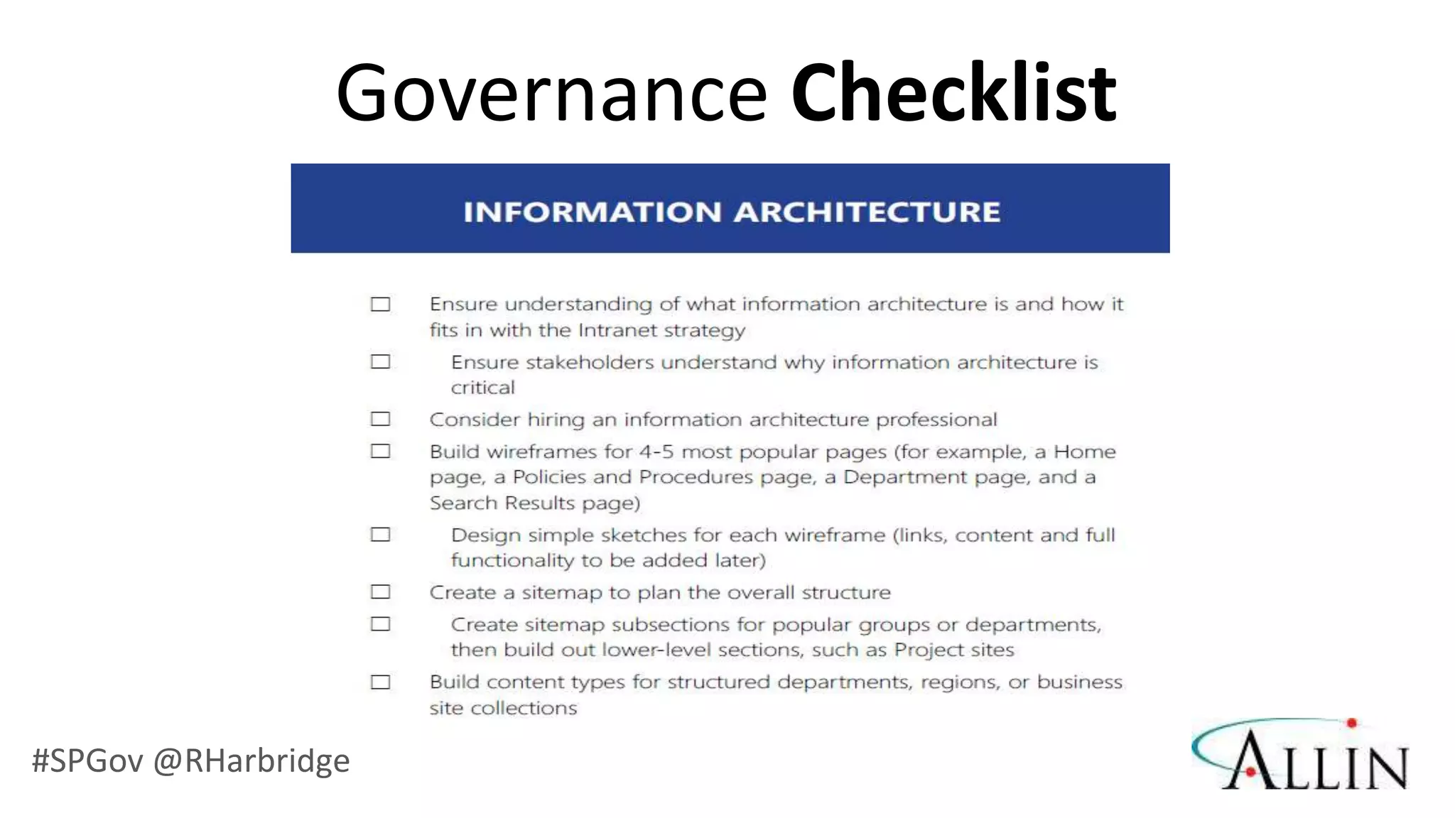 Governance Checklist




#SPGov @RHarbridge
 
