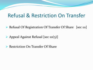  Issues Of Shares Other Than CashCertificate Of Share [sec 84 & 113]