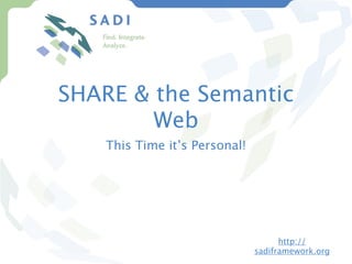 SHARE & the Semantic
        Web
    This Time it’s Personal!




                                     http://
                               sadiframework.org
 