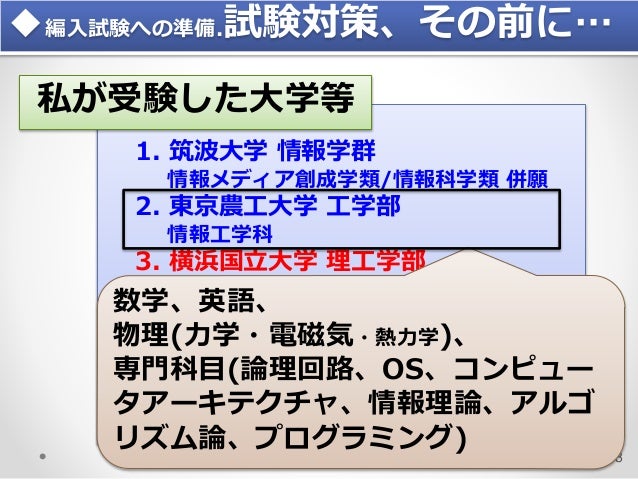 編入試験への準備と編入後の生活
