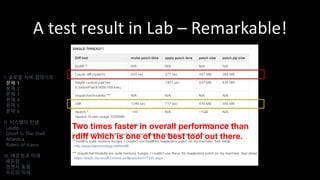 A test result in Lab – Remarkable!
I. 글로벌 서버 업데이트
문제 1
문제 2
문제 3
문제 4
문제 5
문제 6
II. 시스템의 탄생
Laszlo
Ghost In The Shell
Atlantica
Riders of Icarus
III. 배운점과 미래
배운점
경쟁사 동향
우리의 미래
Two times faster in overall performance than
rdiff which is one of the best tool out there.
 