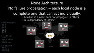 Node Architecture
No failure propagation – each local node is a
complete one that can act individually.
• A failure in a node does not propagate to others
• Less dependency of internet
I. 글로벌 서버 업데이트
문제 1
문제 2
문제 3
문제 4
문제 5
문제 6
II. 시스템의 탄생
Laszlo
Ghost In The Shell
Atlantica
Riders of Icarus
III. 배운점과 미래
배운점
경쟁사 동향
우리의 미래
 