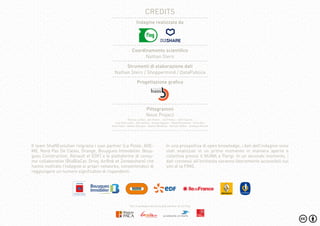 Credits
Pittogrammi
Noun Project
Thomas Le Bas - Iain Hector - Jon trillana - John Caserta
Jane Pellicciotto - Dan Hetteix - George Agpoon - Edward Boatman - Chris Kerr
Kaio Fialho - Natalia Bourges - Edward Boatman - Michael Stüker - Aneeque Ahmed
Progettazione grafica
Coordinamento scientifico
Nathan Stern
Strumenti di elaborazione dati
Nathan Stern / Shoppermind / DataPublica
Indagine realizzata da
Con il sostegno dei principali partner di La Fing
Il team ShaREvolution ringrazia i suoi partner (La Poste, ADE-
ME, Nord Pas De Calais, Orange, Bouygues Immobilier, Bouy-
gues Construction, Renault et EDF) e le piattaforme di consu-
mo collaborativo (BlaBlaCar, Drivy, AirBnb et Zenweshare) che
hanno inoltrato l’indagine ai propri networks, consentendoci di
raggiungere un numero significativo di rispondenti.
In una prospettiva di open knowledge, i dati dell’indagine sono
stati analizzati in un primo momento in maniera aperta e
collettiva presso il NUMA a Parigi. In un secondo momento, i
dati connessi all’inchiesta saranno liberamente accessibili sul
sito di la FING.
 