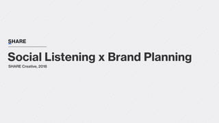 Social Listening x Brand Planning
SHARE Creative, 2018
 