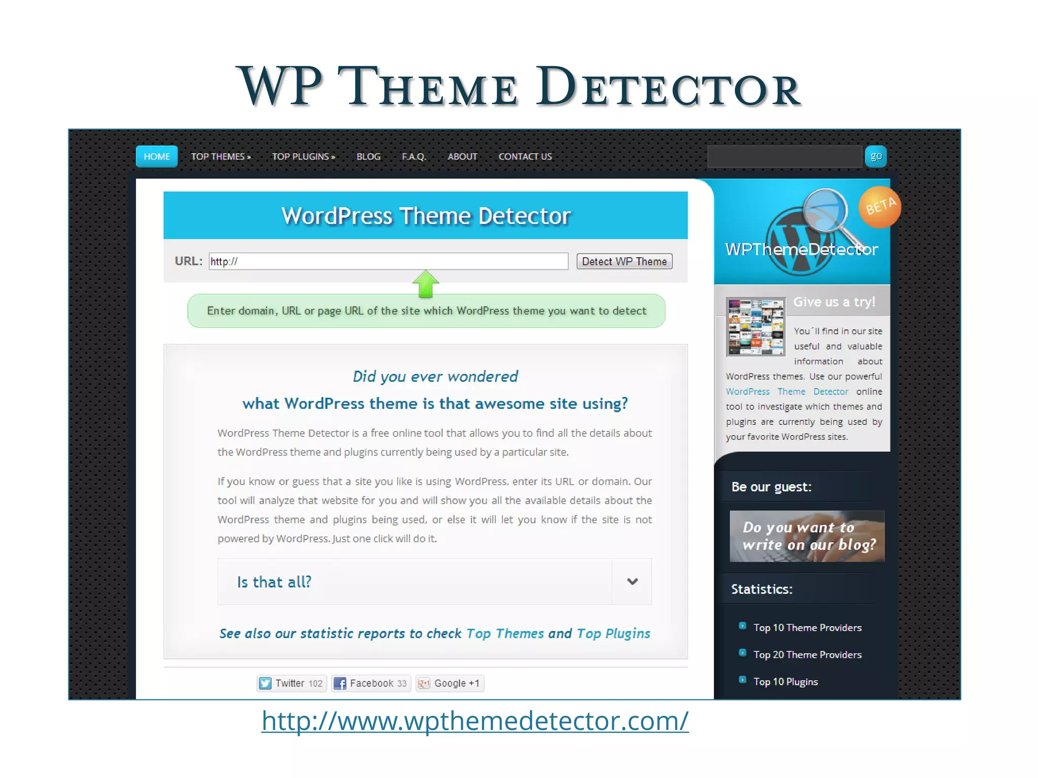 WP Theme Detector
http://www.wpthemedetector.com/