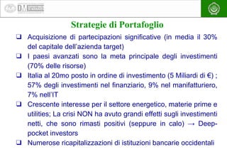 EAEA
Strategie di Portafoglio
❑ Acquisizione di partecipazioni significative (in media il 30%
del capitale dell’azienda ta...