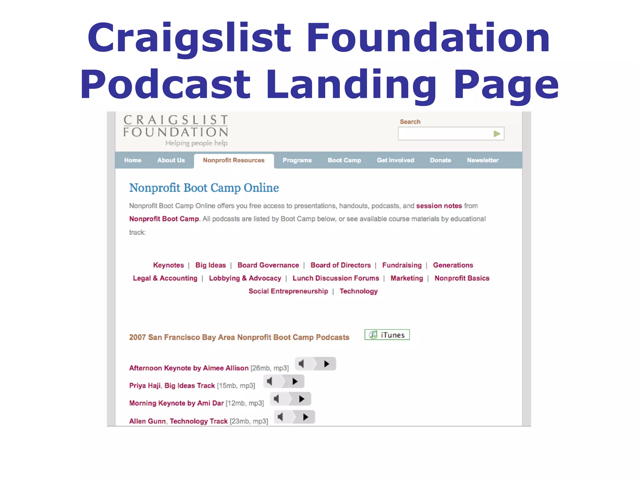 Craigslist Foundation Podcast Landing Page 
