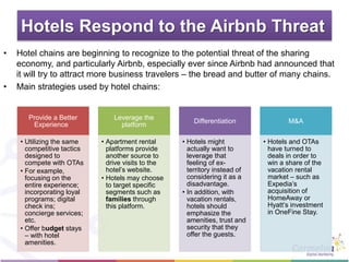Hotels Respond to the Airbnb Threat
• Hotel chains are beginning to recognize to the potential threat of the sharing
econo...