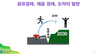 공유경제, 제곱 경제, 도약의 발판
2019
당
면
과
제
2030
도약!
42
 