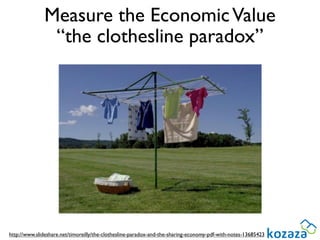 Measure the Economic Value
               “the clothesline paradox”




http://www.slideshare.net/timoreilly/the-clothesline-paradox-and-the-sharing-economy-pdf-with-notes-13685423
 