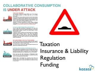 Taxation
Insurance & Liability
Regulation
Funding
 