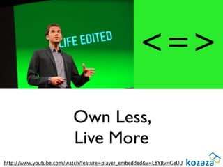 Own Less,
                         Live More
http://www.youtube.com/watch?feature=player_embedded&v=L8YJtvHGeUU
 