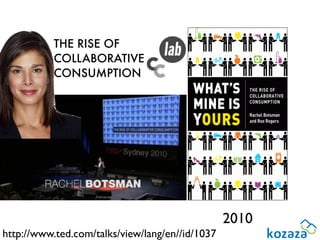 THE RISE OF
           COLLABORATIVE
           CONSUMPTION




                                                 2010
http://www.ted.com/talks/view/lang/en//id/1037
 