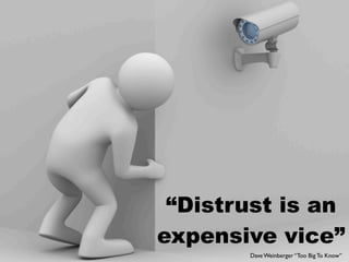 “Distrust is an
expensive vice”
       Dave Weinberger “Too Big To Know”
 