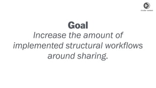 Increase the amount of
implemented structural workflows
around sharing.
Goal
 