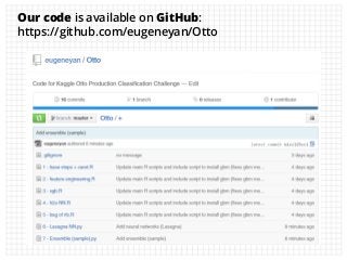 Kaggle Otto Challenge: How we achieved 85th out of 3,514 and what we learnt