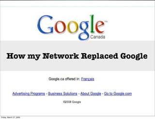 How my Network Replaced Google




Friday, March 27, 2009
 