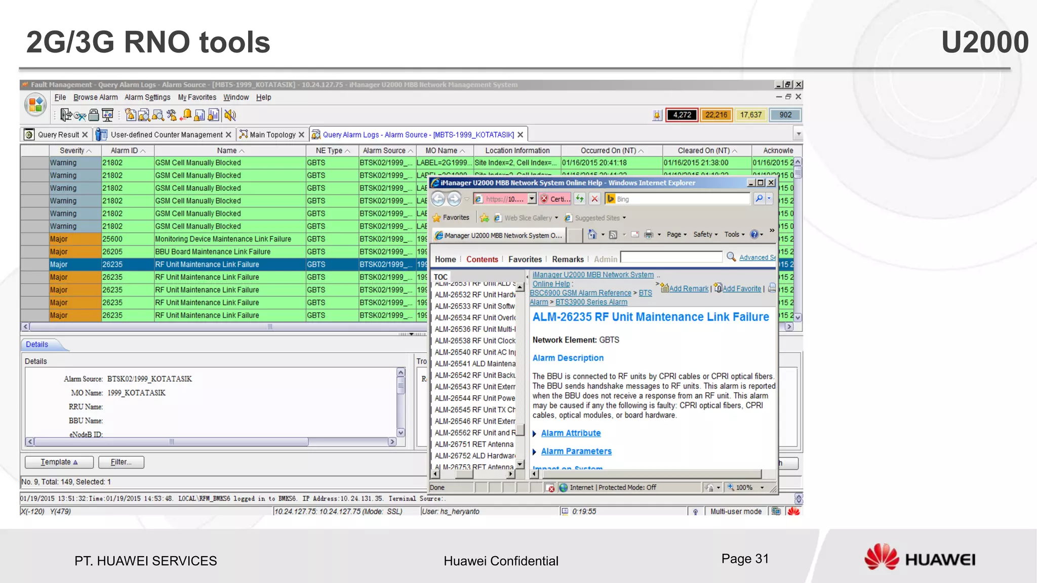 PT. HUAWEI SERVICES Huawei Confidential Page 31
2G/3G RNO tools U2000
 