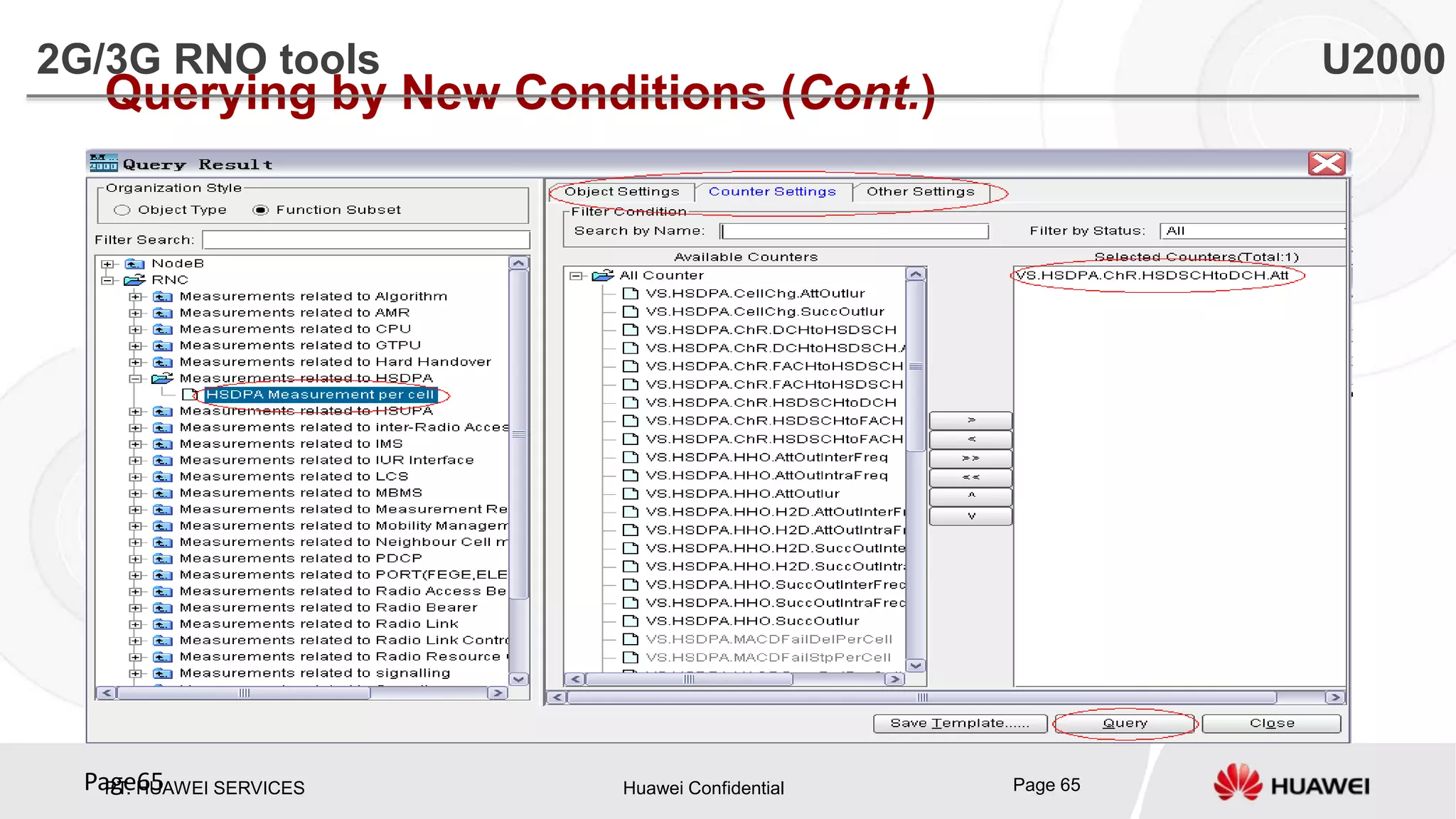 PT. HUAWEI SERVICES Huawei Confidential Page 65Page65
Querying by New Conditions (Cont.)
2G/3G RNO tools U2000
 