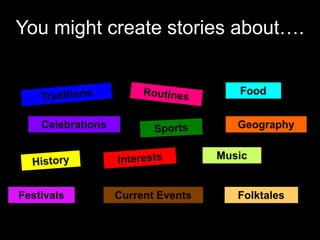 You might create stories about….
 