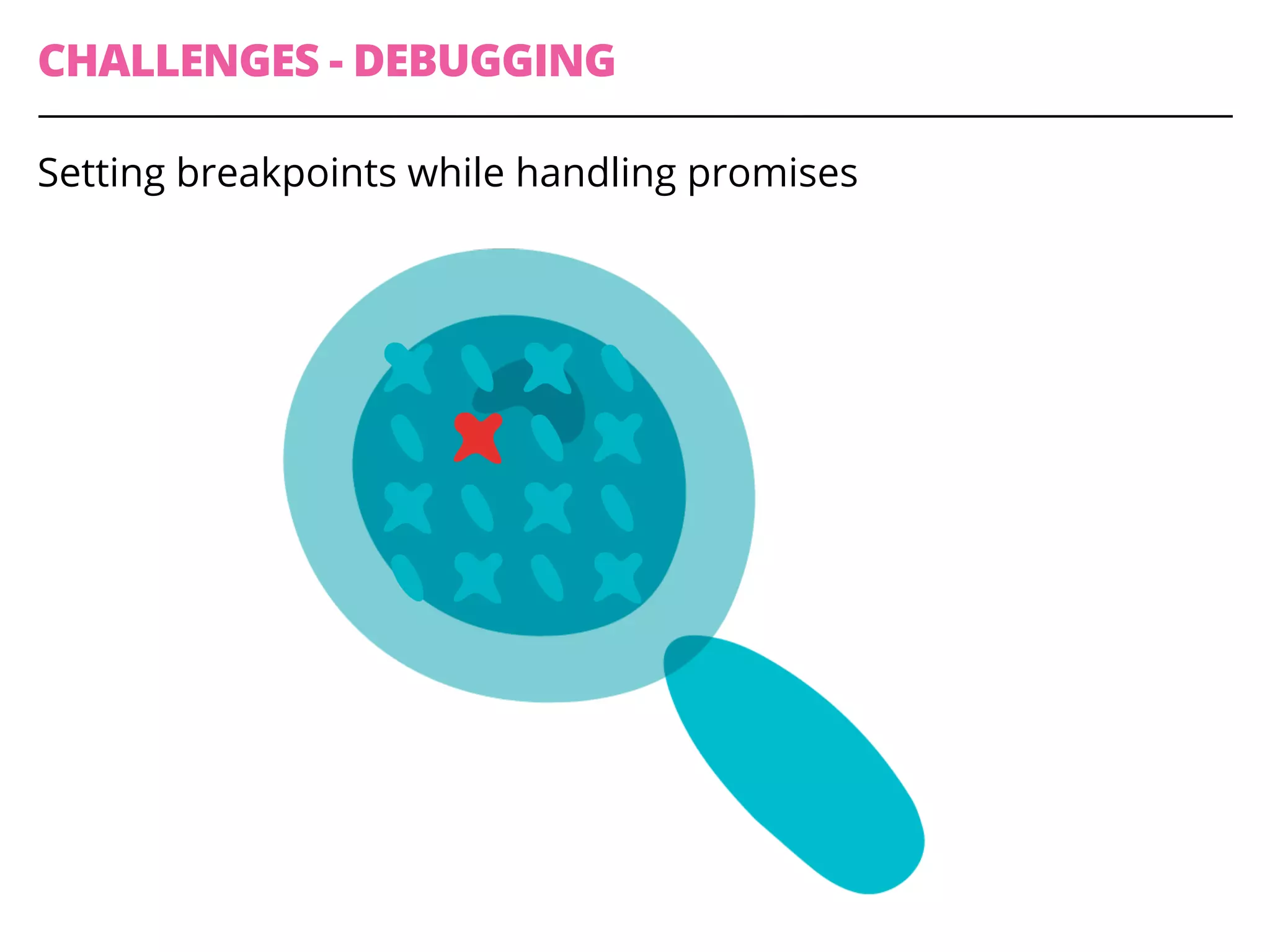 CHALLENGES - DEBUGGING
Setting breakpoints while handling promises
 