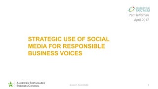 STRATEGIC USE OF SOCIAL
MEDIA FOR RESPONSIBLE
BUSINESS VOICES
Pat Heffernan
April 2017
Session 1: Social Media 5
 