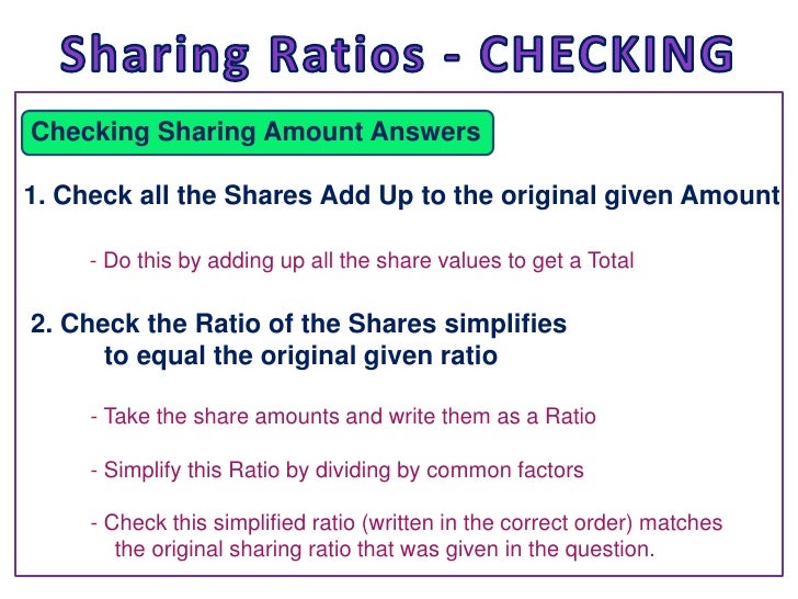 Sharing Using Ratios Sharing Using Ratios