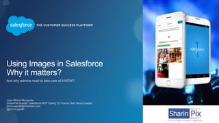 Using Images in Salesforce
Why it matters?
And why admins need to take care of it NOW?
Jean-Michel Mougeolle
SharinPix founder, Salesforce MVP Spring’15, France User Group Leader
jmmougeolle@sharinpix.com
@jmmougeolle
For an image-powered Salesforce
 