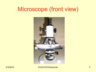 4/16/2014 Prof.Dr.R.R.Deshpande 74/16/2014 7
Microscope (front view)
 