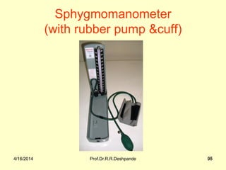 4/16/2014 Prof.Dr.R.R.Deshpande 954/16/2014 95
Sphygmomanometer
(with rubber pump &cuff)
 