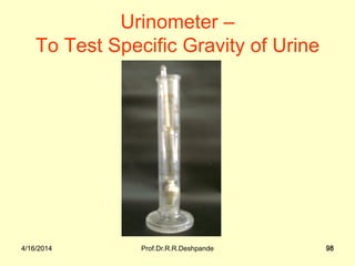 4/16/2014 Prof.Dr.R.R.Deshpande 984/16/2014 98
Urinometer –
To Test Specific Gravity of Urine
 