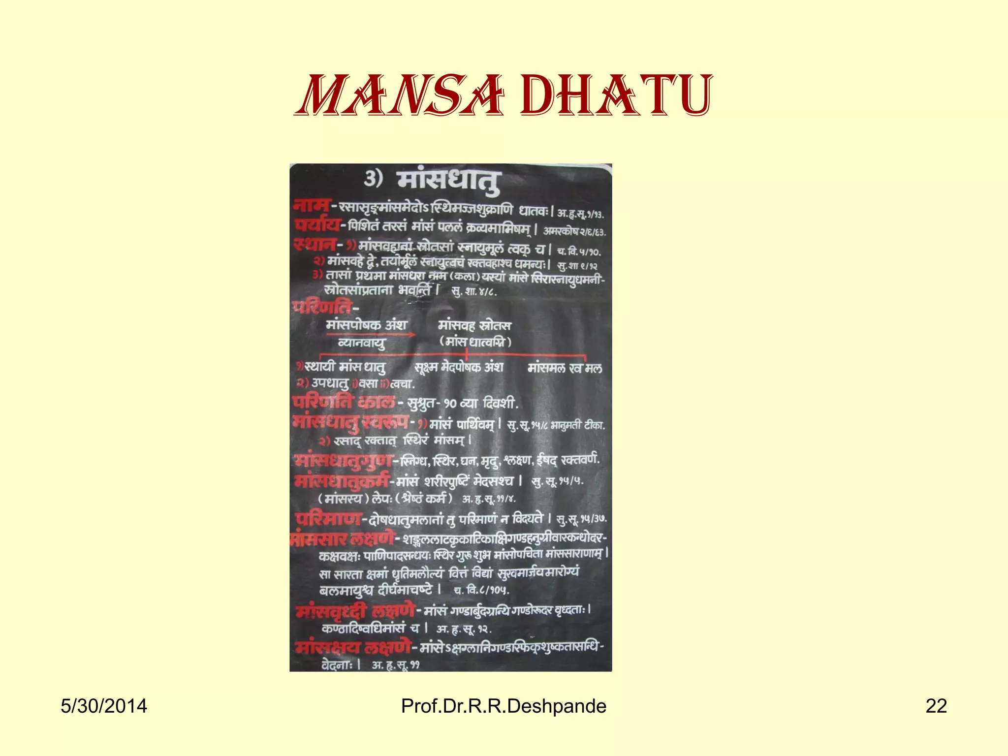 5/30/2014 Prof.Dr.R.R.Deshpande 22
MANSA Dhatu
 