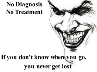 No Diagnosis
No Treatment
If you don’t know whereyou go,
you never get lost
 