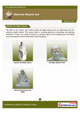 - Marble Crafts -


Marble Sai Baba Statue:

We offer to our clients’ pure white marble Sai Baba statues that are fabricat...