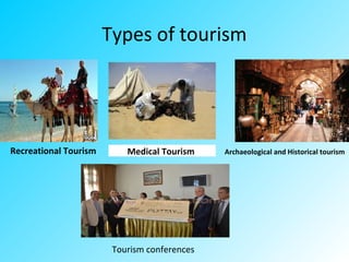 Types of tourism
Recreational Tourism Archaeological and Historical tourismMedical Tourism
Tourism conferences
 