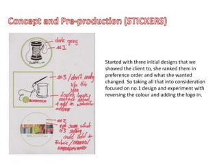 Started with three initial designs that we
showed the client to, she ranked them in
preference order and what she wanted
changed. So taking all that into consideration
focused on no.1 design and experiment with
reversing the colour and adding the logo in.
 