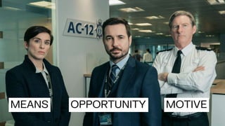 MEANS MOTIVE
OPPORTUNITY
 