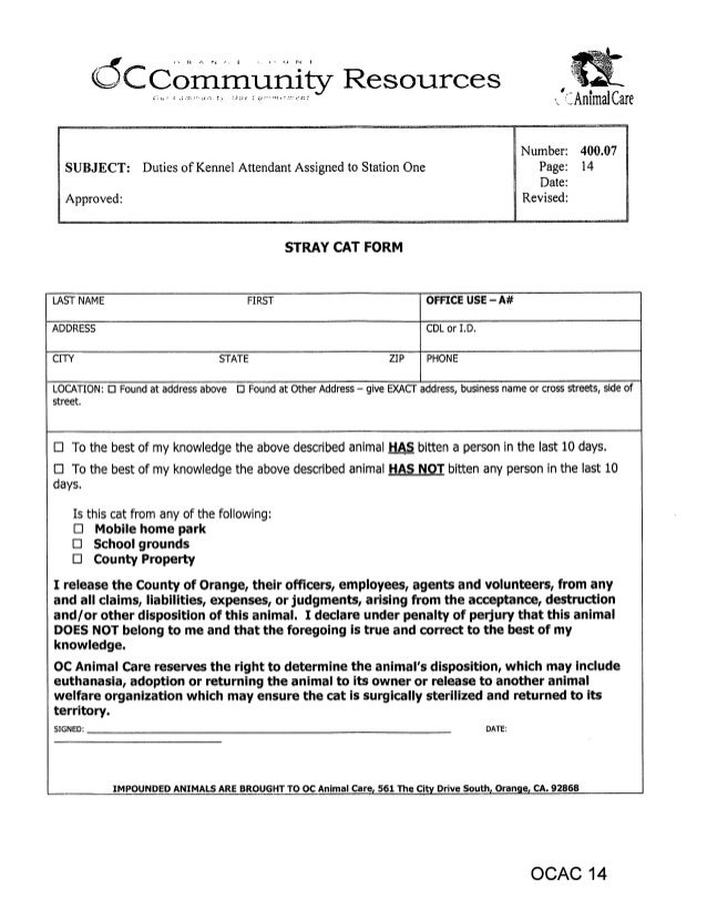 sharon logan settlement agreement with orange county animal care animal intake form