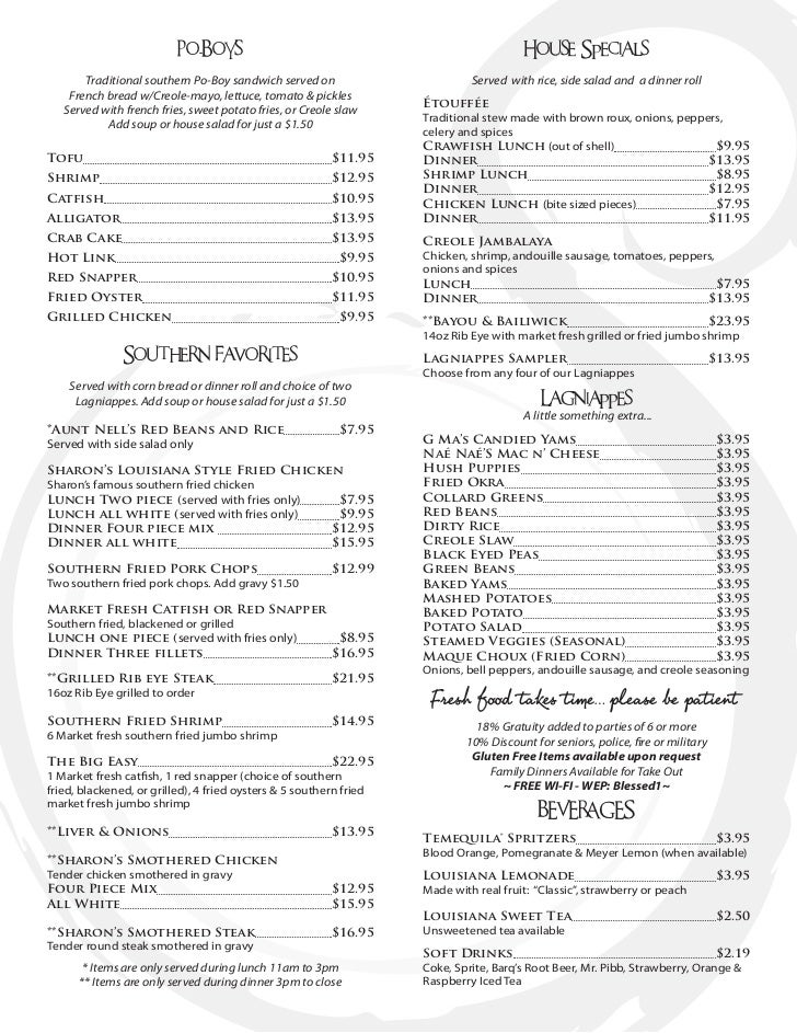 Sharon S Menu