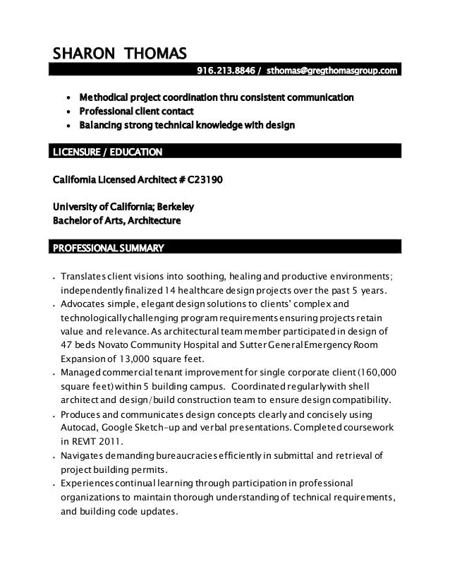 sharon thomas architect resume 2010