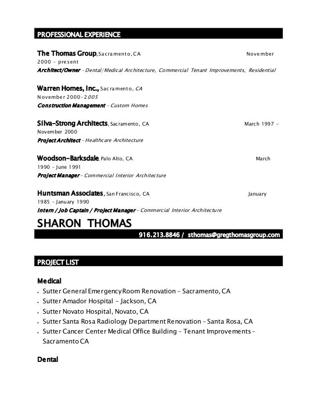 sharon thomas architect resume 2010 professional architect resume