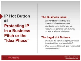 IP Hot Button
#1
Protecting IP
in a Business
Pitch or the
“Idea Phase”

The Business Issue:
Constant tension in the pitch/...