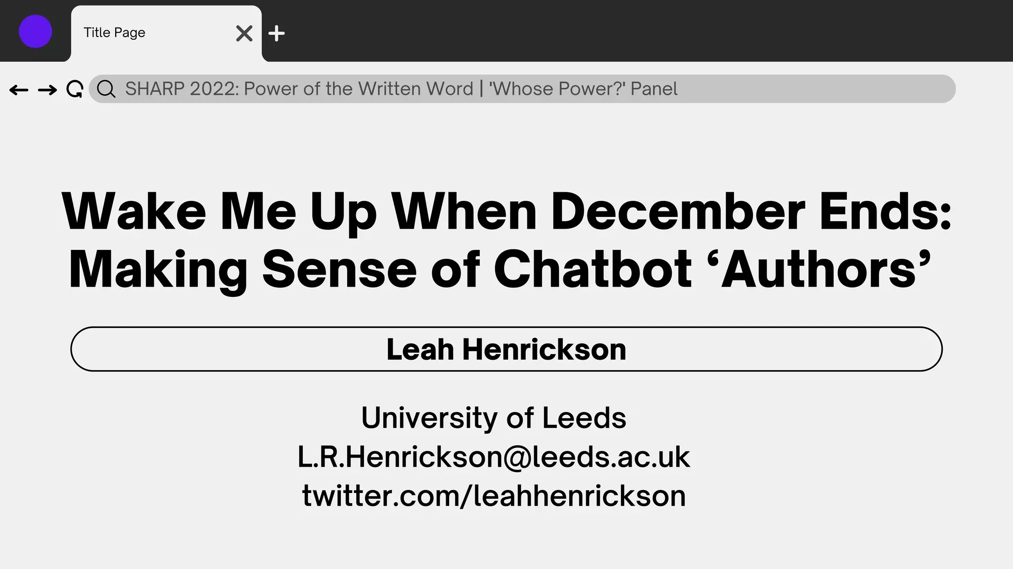 Wake Me Up When December Ends: Making Sense of Chatbot 'Authors' | PPT