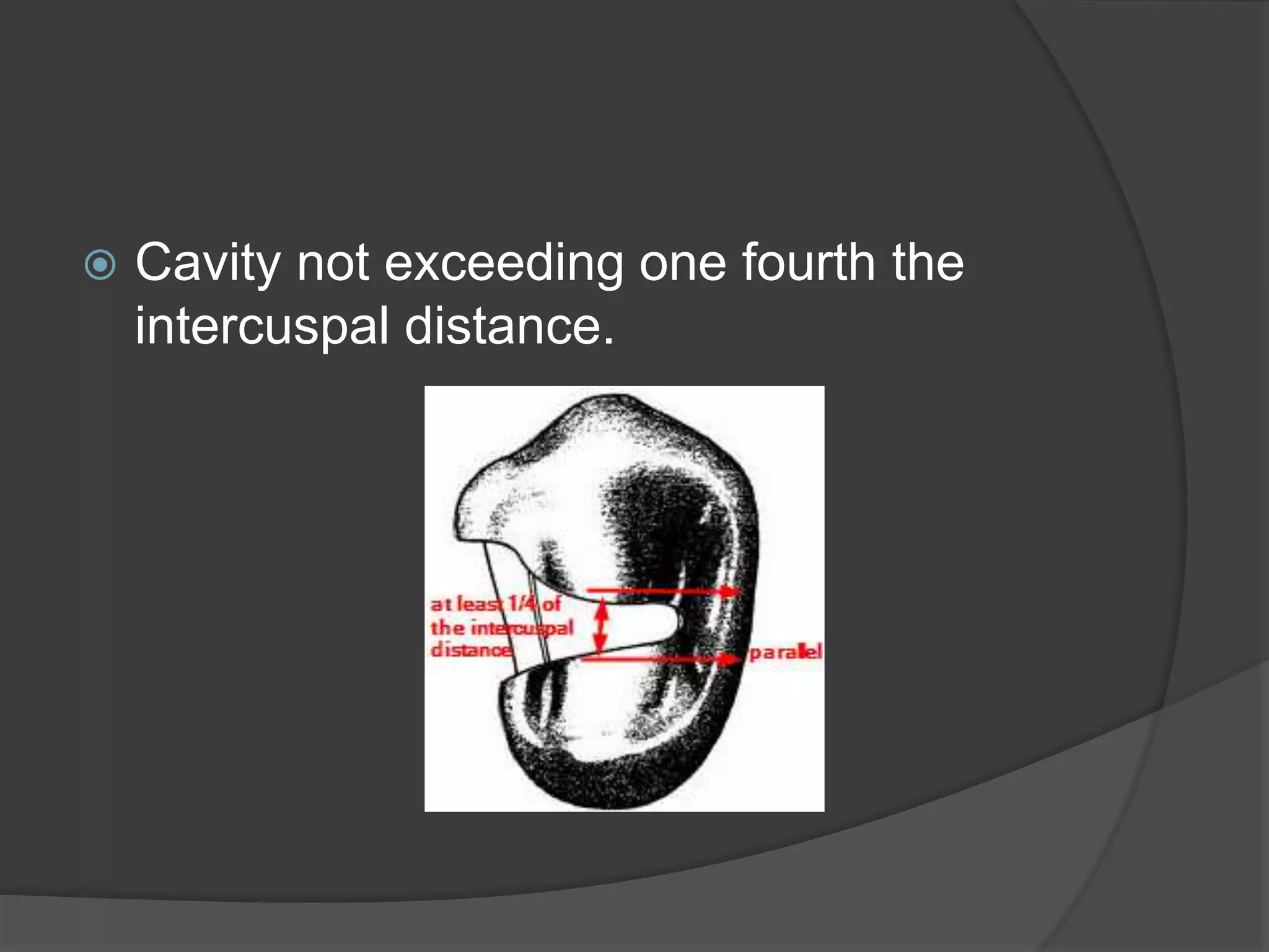  Cavity not exceeding one fourth the 
intercuspal distance. 
 