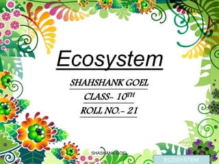 Ecosystem
SHAHSHANK GOEL
CLASS- 10TH
ROLL NO.- 21
1SHASHANK GOEL
ECOSYSTEM
 