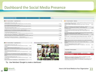 Dashboard the Social Media Presence




     Tip : Use Netvibes/ iGoogle to create a dashboard




22
                    ...